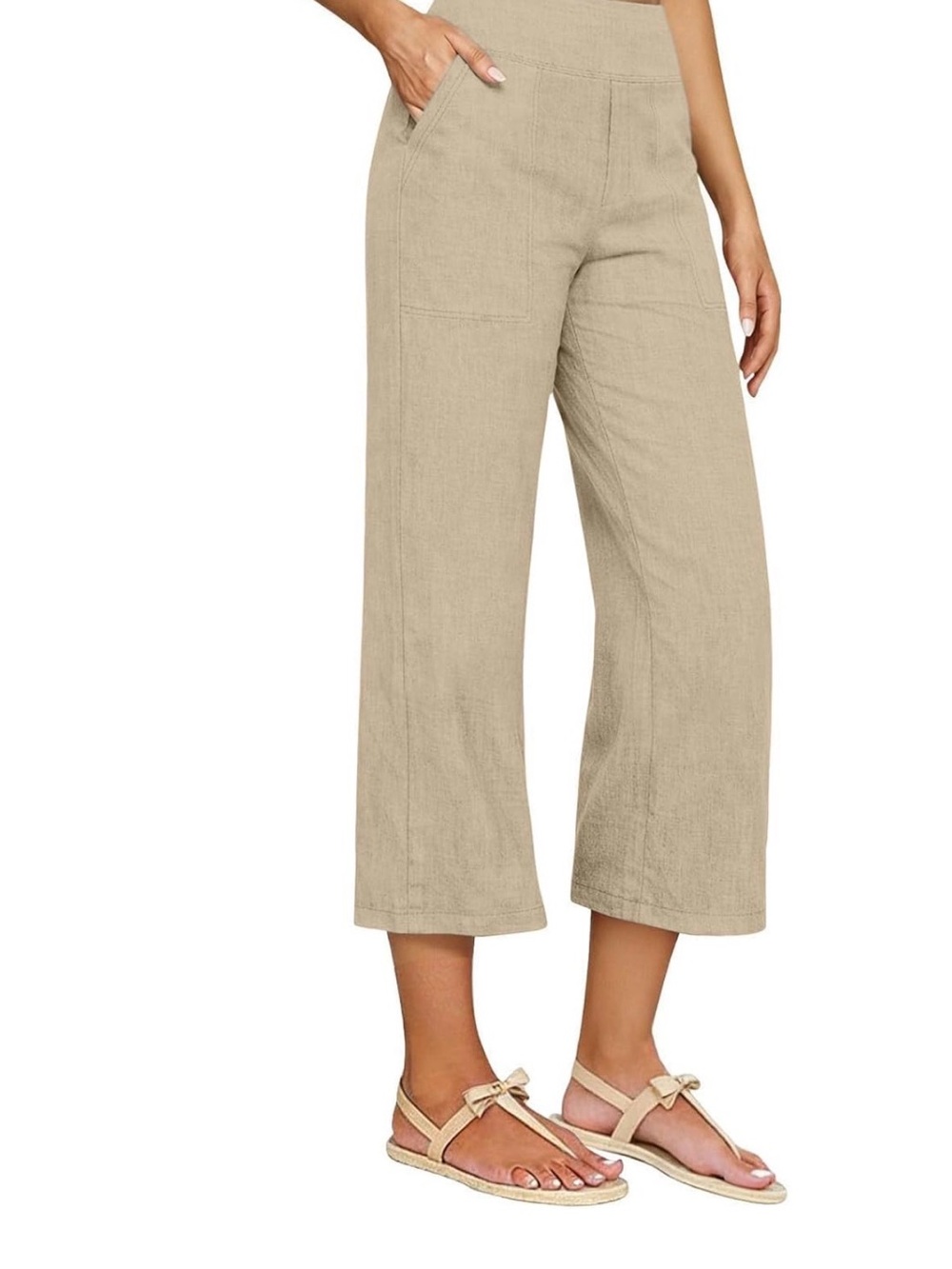 High-Waist Wide-Leg Cropped Pants - Beige
